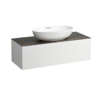 LAUFEN Il Bagno Alessi Élément à tiroirs, plateau en pierre Marrone Naturale, découpe au centre, 120x50x37cm, 1 tiroir, H4323110972601, Couleur: Blanc mat
