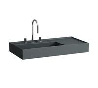 LAUFEN Kartell vasque H8103387581581 90x46cm, étagère à droite, sans trop-plein, 3 trous pour robinetterie, graphite mat