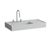 LAUFEN Kartell vasque 8103387591581, 90x46cm, gris, étagère à droite, 3 trous pour robinetterie, céramique saphir