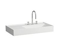 LAUFEN Kartell lavabo 8103397578151, 90x46cm, blanc mat, tablette à gauche, 2 robinets, saphir céramique