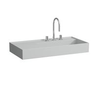 LAUFEN Kartell vasque 8103397591581, 90x46cm, gris, étagère à gauche, 3 trous pour robinetterie, céramique saphir