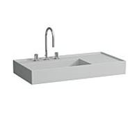 LAUFEN Kartell vasque 8103387591581, 90x46cm, gris, étagère à droite, 3 trous pour robinetterie, céramique saphir