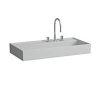 LAUFEN Kartell vasque 8103397591581, 90x46cm, gris, étagère à gauche, 3 trous pour robinetterie, céramique saphir