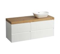 Laufen Lani - Meuble sous-lavabo, 58x137x49 cm, 4 tiroirs, découpe à droite, blanc mat/chêne H4065831122601