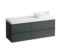 Laufen Lani - Meuble sous-lavabo, 58x137x49 cm, 4 tiroirs, découpe à droite, gris/blanc H4045831122661