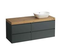 Laufen Lani - Meuble sous-lavabo, 58x137x49 cm, 4 tiroirs, découpe à droite, gris/chêne H4065831122661