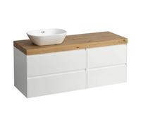 Laufen Lani - Meuble sous-lavabo, 58x137x49 cm, 4 tiroirs, découpe à gauche, blanc mat/chêne H4065821122601