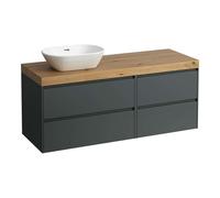 Laufen Lani - Meuble sous-lavabo, 58x137x49 cm, 4 tiroirs, découpe à gauche, gris/chêne H4065821122661
