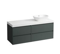 Laufen Lani - Meuble sous-lavabo, 58x137x49 cm, 4 tiroirs, découpe à droite, gris/blanc H4045831122661