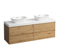 LAUFEN LANI Plan de lavabo blanc mat incl. meuble sous-lavabo, 1 découpe à gauche et à droite, 1570x495x580mm, H4045941122671