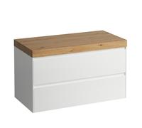 LAUFEN LANI Plan de lavabo chêne sauvage incl. meuble sous-lavabo, sans découpe, 985x495x580mm, H4065601122611, Couleur: Blanc brillant