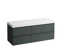 LAUFEN LANI Plan de toilette blanc mat avec meuble sous-lavabo, sans découpe, grand tiroir à droite, 1370x495x580mm, H4045811122661