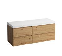LAUFEN LANI Plan de toilette blanc mat avec meuble sous-lavabo, sans découpe, grand tiroir à droite, 1370x495x580mm, H4045811122671