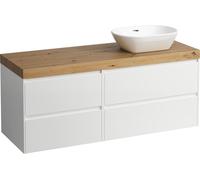 Laufen Lani - Meuble sous-lavabo, 58x137x49 cm, 4 tiroirs, découpe à droite, blanc mat/chêne H4065831122601