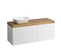 Laufen Lani - Meuble sous-lavabo, 58x137x49 cm, 4 tiroirs, découpe à gauche, blanc mat/chêne H4065821122601