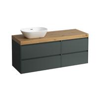Laufen Lani - Meuble sous-lavabo, 58x137x49 cm, 4 tiroirs, découpe à gauche, gris/chêne H4065821122661