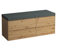 LAUFEN LANI Plan de toilette gris trafic, avec meuble sous-lavabo, sans découpe, grand tiroir à gauche, 1370x495x580mm, H4055801122671