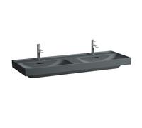 Laufen Meda vasque double H8141127581081 130x46cm, à encastrer, avec trop-plein, 3 trous de robinetterie, graphite mat