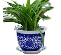 LAUMZX Pot de fleurs en porcelaine bleue et blanche vintage Jingdezhen, bol jardinière céramique peint à la main, poterie chinoise, récipient for plantes for décoration intérieure(21CM*16CM)