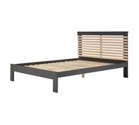 LAUPELL - Lit 140x190cm + Tête de Lit Gris Anthracite et Naturel