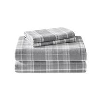 Laura Ashley Accueil - Draps de lit en Flanelle de Coton brossé pour Plus de Douceur et de Confort (Carreaux Mulholland Gris, lit Double)