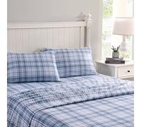 Laura Ashley Accueil - Draps de lit en Flanelle de Coton brossé pour Plus de Douceur et de Confort (Carreaux Mulholland Bleu, très Grand lit)