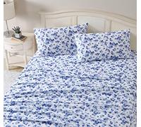 Laura Ashley Accueil - Draps de lit en Flanelle de Coton brossé pour Plus de Douceur et de Confort (Emelisa, lit Double) - Bleu/Blanc