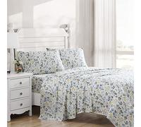 Laura Ashley Accueil Parure de lit en Satin de Coton Doux pour Grand lit - Élégante décoration d'intérieur Lisse et Respirante (Meadow Floral Blue, 4 pièces, Grand lit)