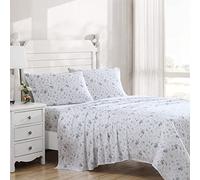 Laura Ashley Accueil Parure de lit en Satin de Coton Doux pour Grand lit - Élégante décoration d'intérieur Lisse et Respirante (Garden Muse Blue, 4 pièces, Grand lit)