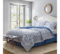 Laura Ashley Couette de Luxe Ultra Douce, Toutes Saisons, Design élégant et délicat pour décoration d'intérieur, Coton, Bleu Chinois, Grand lit