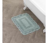 Laura Ashley Crochet Coton 24 x 40 - Tapis de Bain, Blanc, Aqua, 17x24 inch