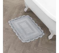 Laura Ashley Crochet Coton 24 x 40 - Tapis de Bain, Blanc, Gris Clair, 17x24 inch