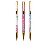 Laura Ashley English Garden Lot de 3 stylos à bille élégants avec motif floral et accents dorés dans un coffret cadeau décoratif - Stylos d'écriture lisses pour bureau, école et journal