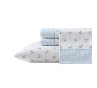 Laura Ashley - Ensemble de draps, literie en Percale de Coton Respirant, 200 Fils au Pouce carré, Poche Profonde, décoration d'intérieur Chic (Bleu Harperette, Queen)