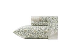 Laura Ashley - Ensemble de draps pour Grand lit, literie en Percale de Coton Respirant avec Poches Profondes, décoration d'intérieur Chic, certifiée Oeko-Tex (Vert Tierney, Grand lit)