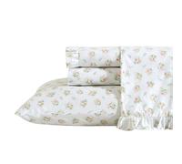 Laura Ashley - Ensemble de draps pour lit Double, literie en Percale de Coton Respirant, 200 Fils au Pouce carré, décoration d'intérieur Florale (Orange Roseford, lit Double)