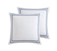 Laura Ashley Lot de 2 taies d'oreiller européennes, 100% Coton Doux avec Fermeture à Revers - Housse de Coussin pour lit ou canapé certifiée Oeko-Tex - Vigne Bleue brodée - 66 x 66 cm