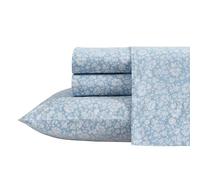 Laura Ashley Parure de lit en Percale de Coton pour dortoir légère et Respirante, Bleue (Heirloom Ditzy Blue), pour lit Queen Size