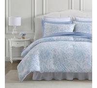 Laura Ashley Parure de lit réversible en Coton avec Couvre-oreillers Assortis, décoration d'intérieur de Style Ferme, Bleu Bedford, très Grand lit