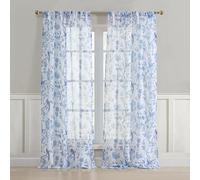 Laura Ashley Summer Palace Lot de 2 Rideaux de fenêtre avec Passe-Tringle, 213,4 cm de Long, filtrage de la lumière Transparent, Bleu