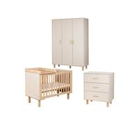 LAURA Chambre bébé armoire commode et lit évolutif 120x60 Champagne + plan à langer lit