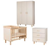 LAURA Chambre bébé armoire commode et lit évolutif 120x60 Champagne + plan à langer lit