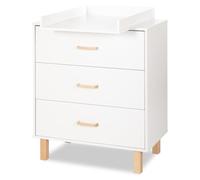 LAURA Commode bébé en bois de hêtre 3 tiroirs Blanc avec plan à langer | Rails coulissants pour une fermeture amortie et silencieuse. Hêtre et bois aggloméré, peinture à l'eau sans solvant.