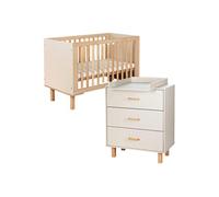 LAURA Ensemble bébé commode et lit évolutif 120x60 Champagne + plan à langer commode