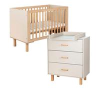 LAURA Ensemble bébé commode et lit évolutif 120x60 Champagne + plan à langer commode