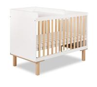 LAURA Lit bébé barreaux + barrière 120x60 cm Blanc avec plan à langer | Se transforme en couchage junior avec la barrière de sécurité incluse, pour accompagner l'enfant pendant sa croissance.