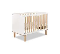 LAURA Lit bébé évolutif à barreaux 120x60 Hêtre et MDF Blanc
