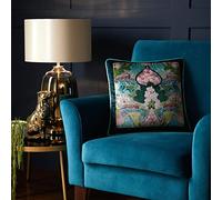 Laurence Llewelyn-Bowen - Coussin en Velours de Luxe Bleu Sarcelle - 43 x 43 cm - Coussin Bleu Sarcelle avec Remplissage/Rembourrage - Bord passepoilé - Coussin Jungle Tropicale avec Animaux léopard