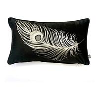 Laurence Llewelyn-Bowen - Coussin en Velours Noir et doré - 30 x 50 cm - Remplissage/Rembourrage Inclus - Impression Or métallisé - Coussin Paon de Luxe Noir - Literie Assortie Disponible