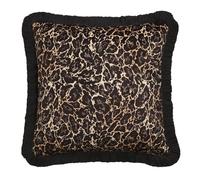 Laurence Llewelyn-Bowen Coussin Garni de Velours, imprimé léopard, Coussin décoratif, 1 pièce, 43 x 43 cm, doré, Polyester recy arré, Bord à Franges Noires